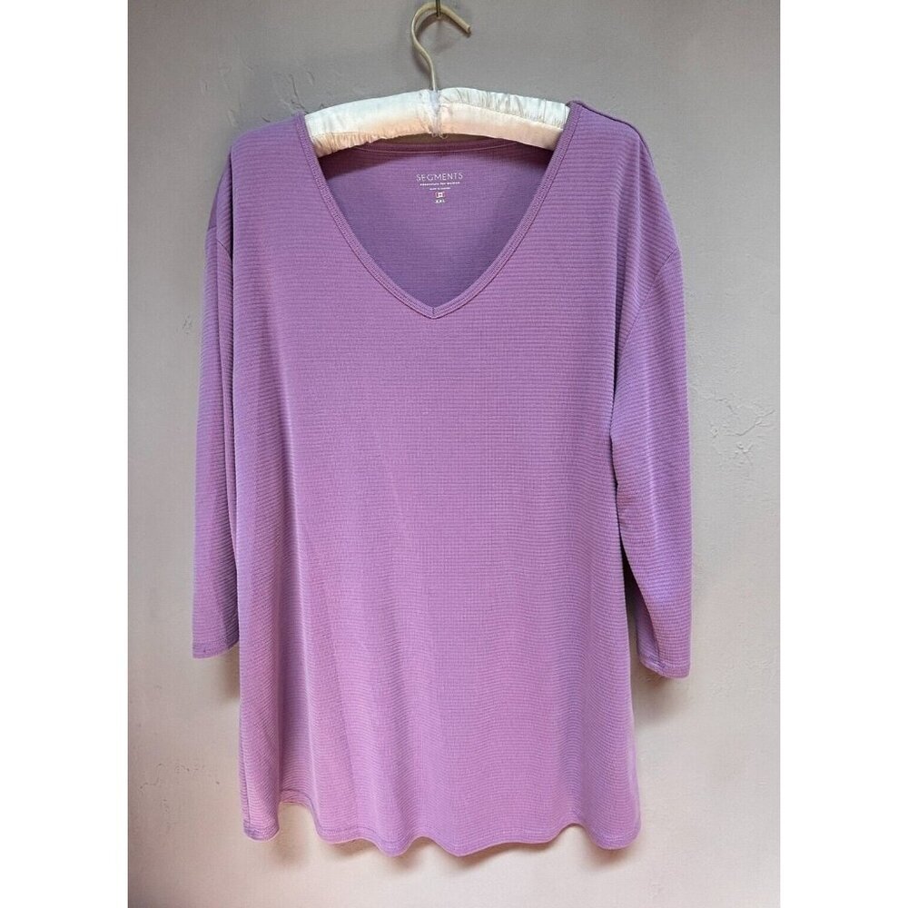 Segments Womens Essential 3/4 Sleeve V-Neck Top XXL Purple Tencel Modal Blend